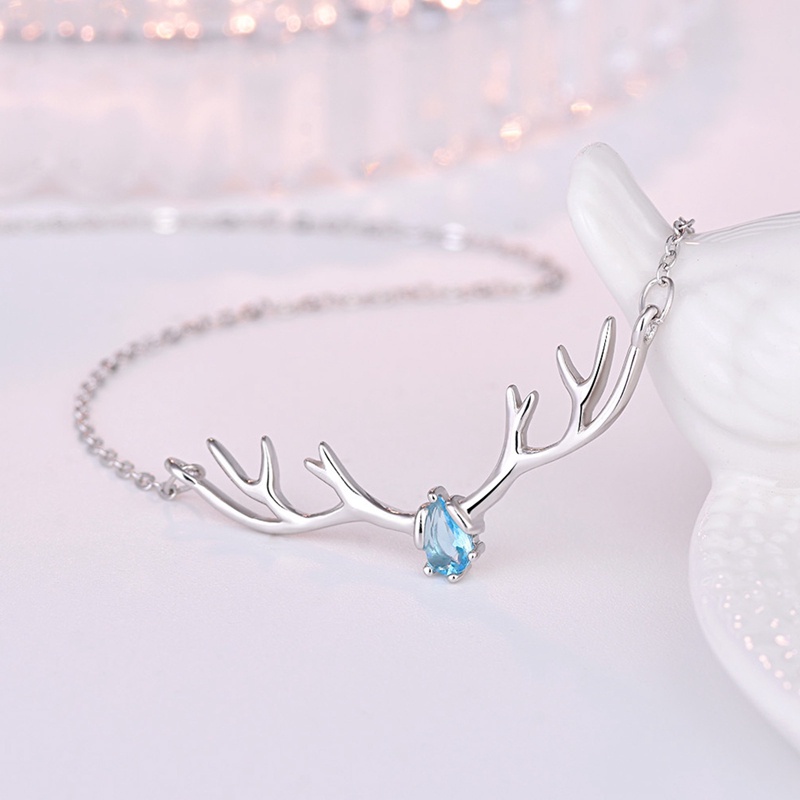 Kalung Rantai Sterling Silver 925 Dengan Liontin Rusa Aksen Batu Zircon Kubik Untuk Wanita