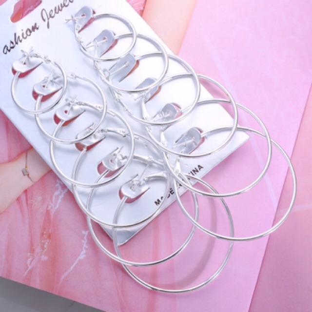 MORYMOSHI A51 Anting Tusuk Bulat 6 Set Ring Fashion Wanita Korea Aksesoris Murah