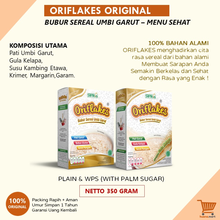 ORIFLAKES Sereal Umbi Garut ORIGINAL PLAIN - WPS Sarapan Sehat Serat Tinggi Maag Asam Lambung 350 gr