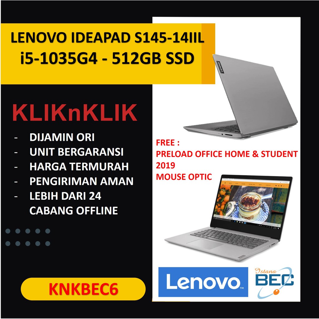 LAPTOP LENOVO IDEAPAD S145-14IIL CORE - i5-1035G4 RAM 8GB 512GB SSD GREY