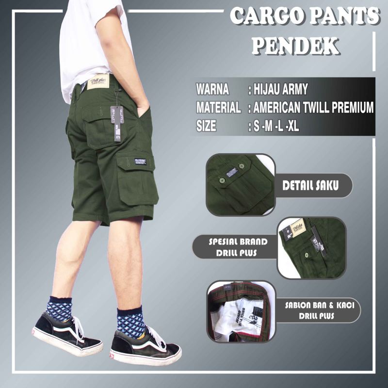 Celana cargo pendek pria army bahan American drill / Cargo pendek pria pants octha big size jumbo 27