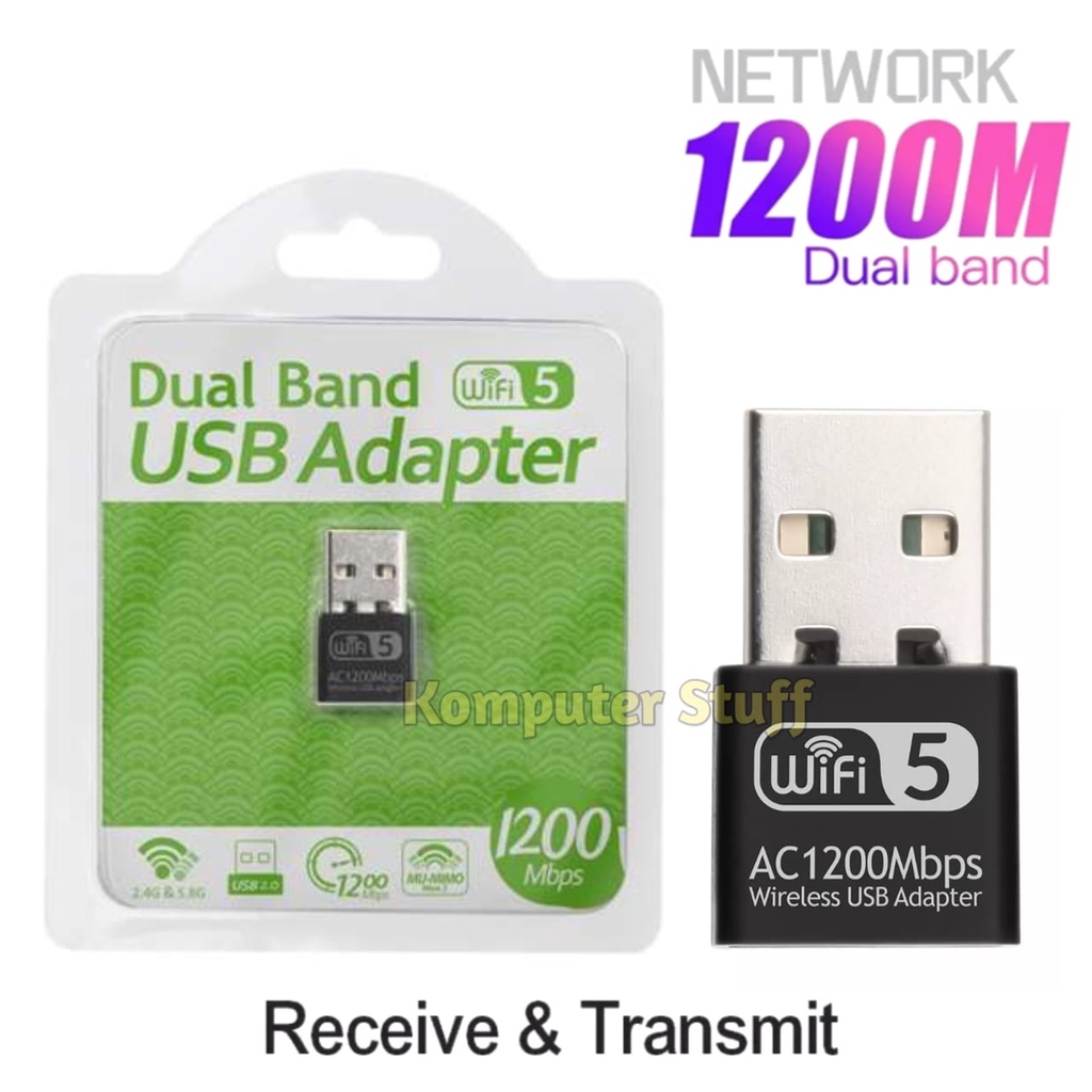 USB WiFi Adapter 1200Mbps Dual Band Transmitter Receiver Dongle Di PC Laptop Komputer