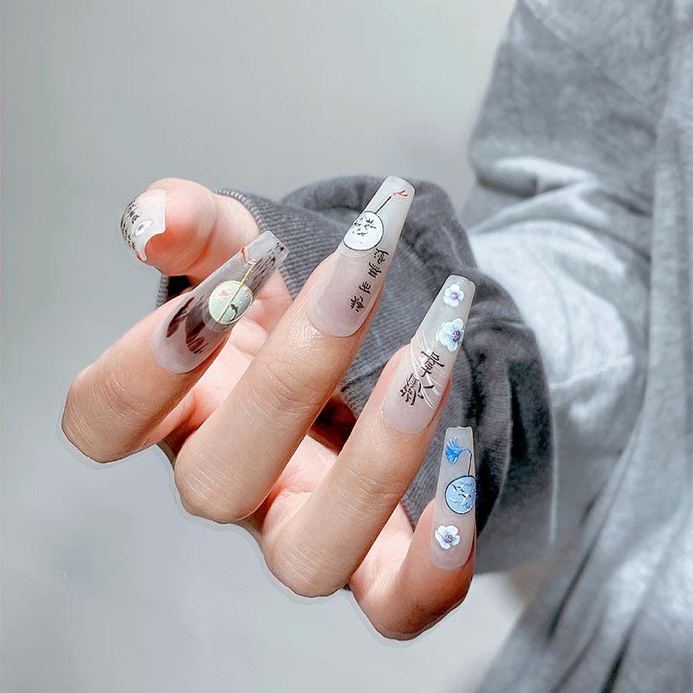 Agustina Stiker Kuku Cina Fashion Gaya Antik Karakter Cina Manicure Aksesoris Bunga Kipas Nail Stickers