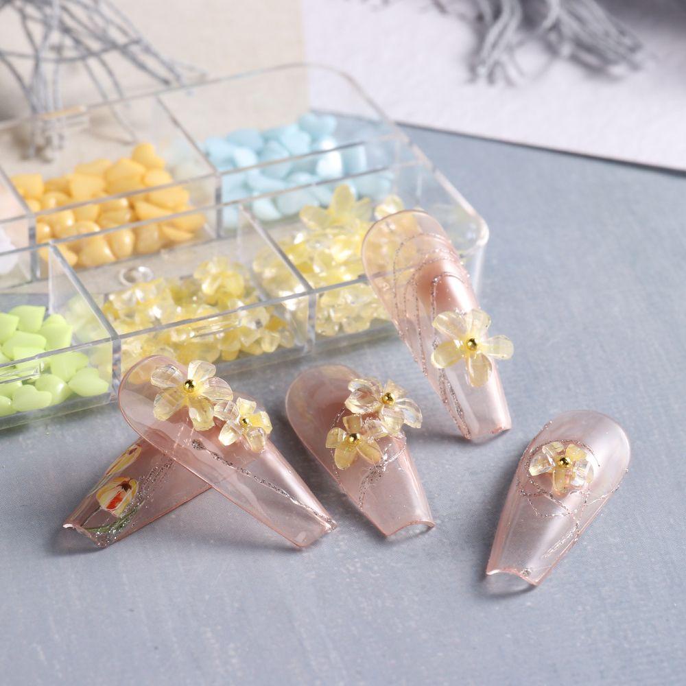 AUGUSTINA Agustinina Bunga Nail Art Perhiasan DIY Fashion Bunga Kuning Resin Kaviar Manik-Manik Flatback Kristal Hiasan Kuku