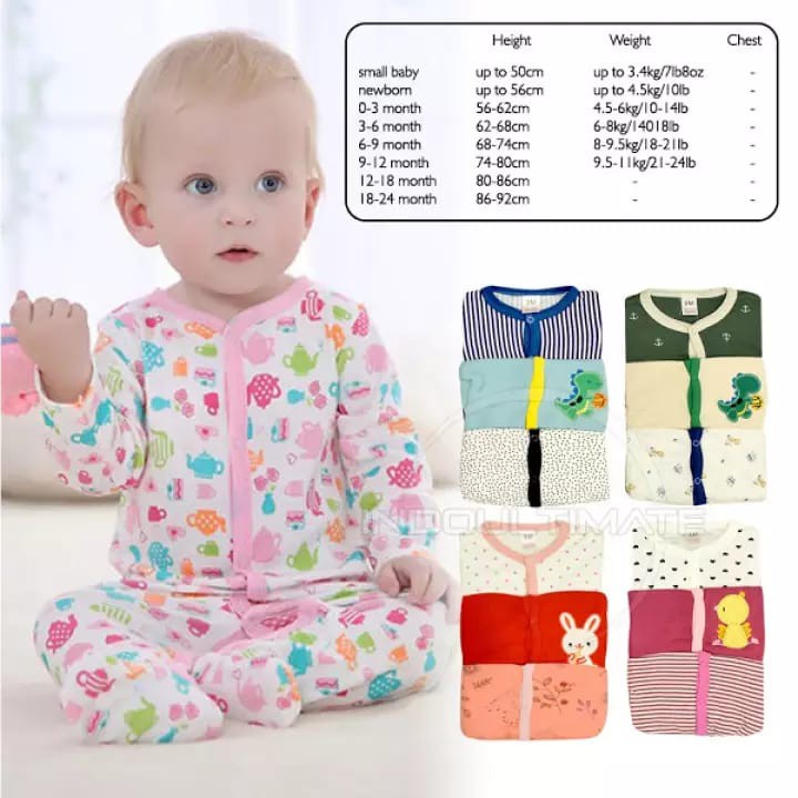 3 PCS SLEEP SUIT BABY /SLEEPSUIT BAYI / BAJU BAYI JUMPSUIT TUTUP KAKI PREMIUM QUALITY (3-12 BULAN)