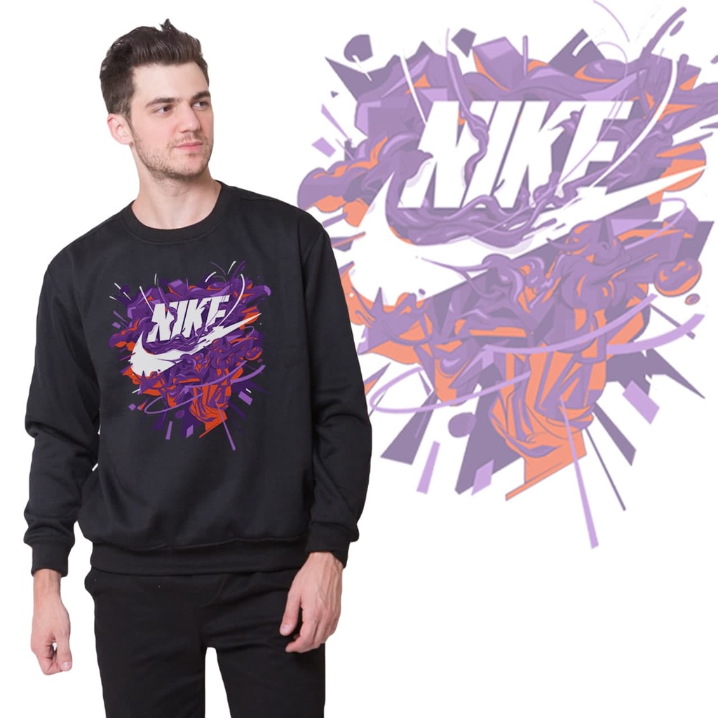 Newofficial Sweater Jumper Printing &quot;NIKE PURPLE&quot; Black Collor sweater Crewneck Polos Sablon printing Black Collor  Pria Dan Wanita Sweatshirt Size M L XL Original Premium