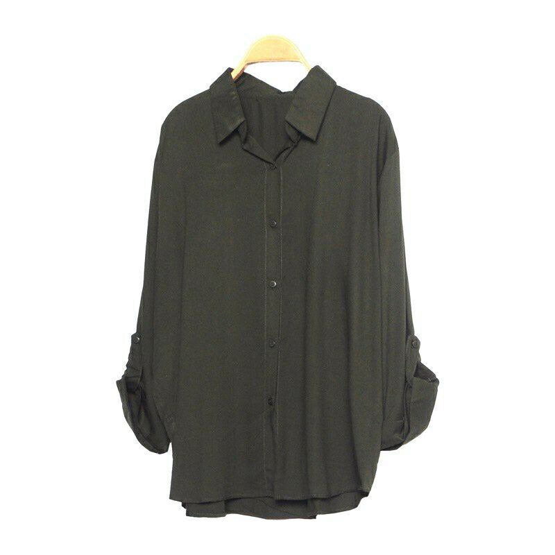 kemeja wanita polos rayon twill casual tangan skoder-army