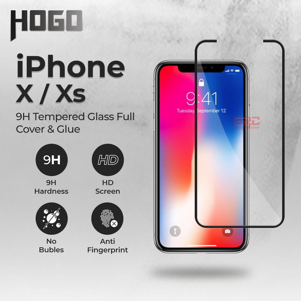 Tempered Glass Apple iPhone X XS HOGO Full Cover Anti Gores Kaca