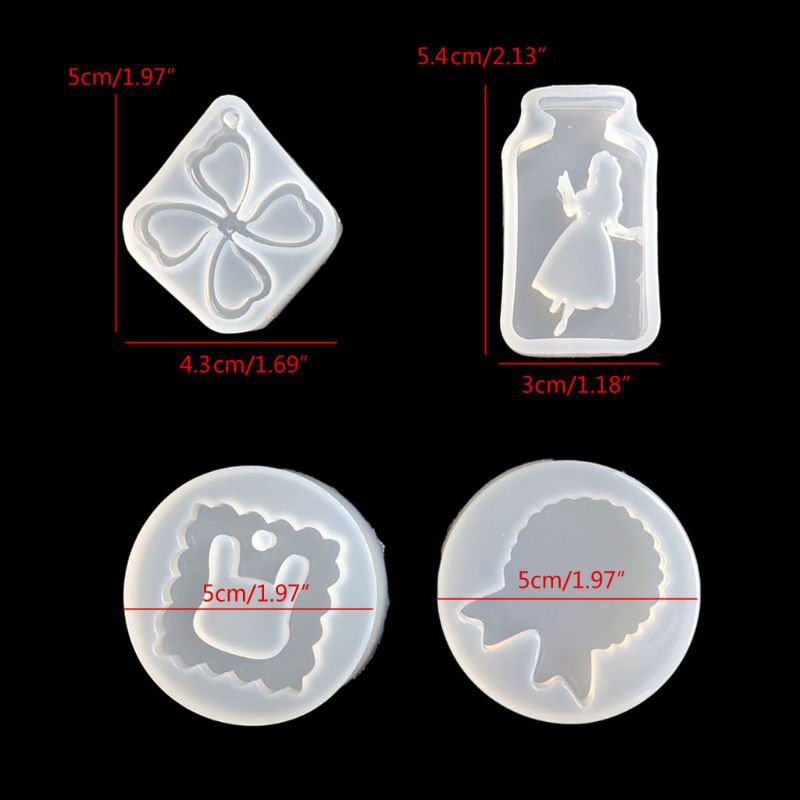 Glitter 4Pcs Keychain Pendant Mold Rabbit Medal Badge Bottle Clover Epoxy Resin Mold