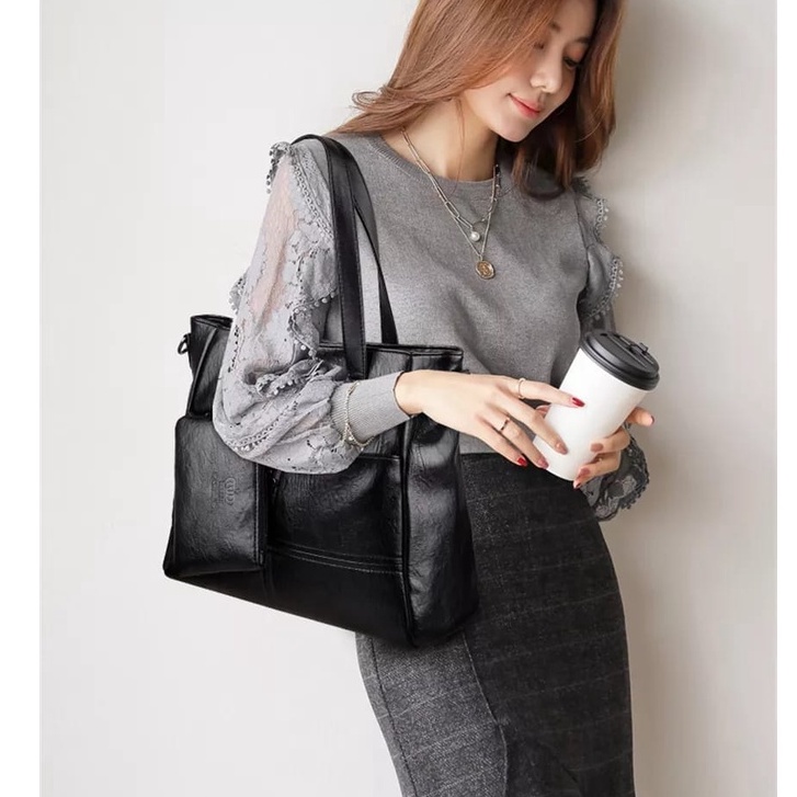 Tas Selempang Kulit Resleting Kekinian Tote Bag Wanita Fashion Korea