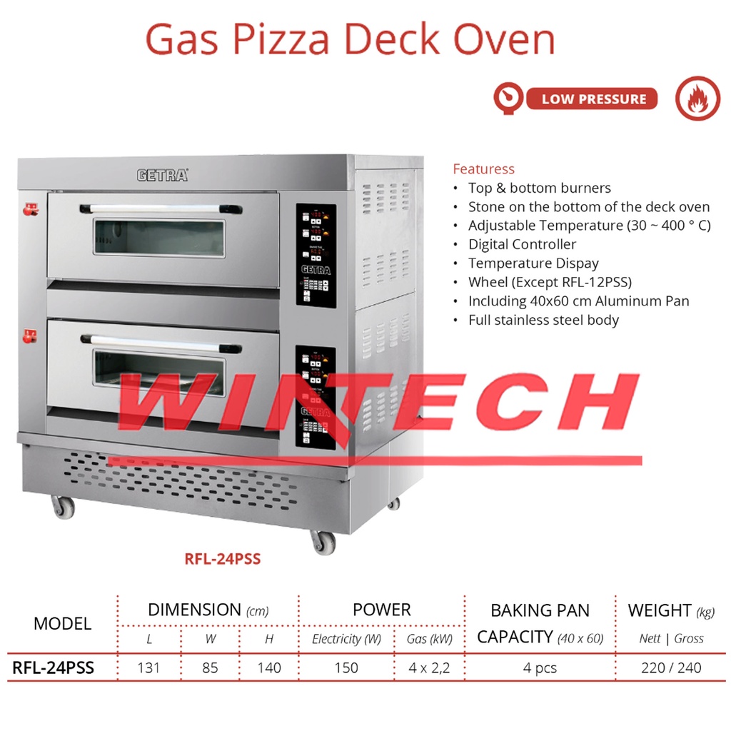 GETRA RFL-24PSS Gas Pizza Deck Oven / Oven Pizza Gas - Oven Pizza Hut - Oven Pizza Getra