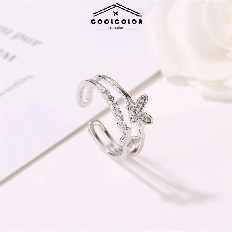 COD✨Cincin Terbuka Wanita kupu-kupu Anti Karat Dan Anti Luntur Ganda Berlian Ekor cincin jari telunjuk Sederhana Aksesoris Simple Murah Fashion