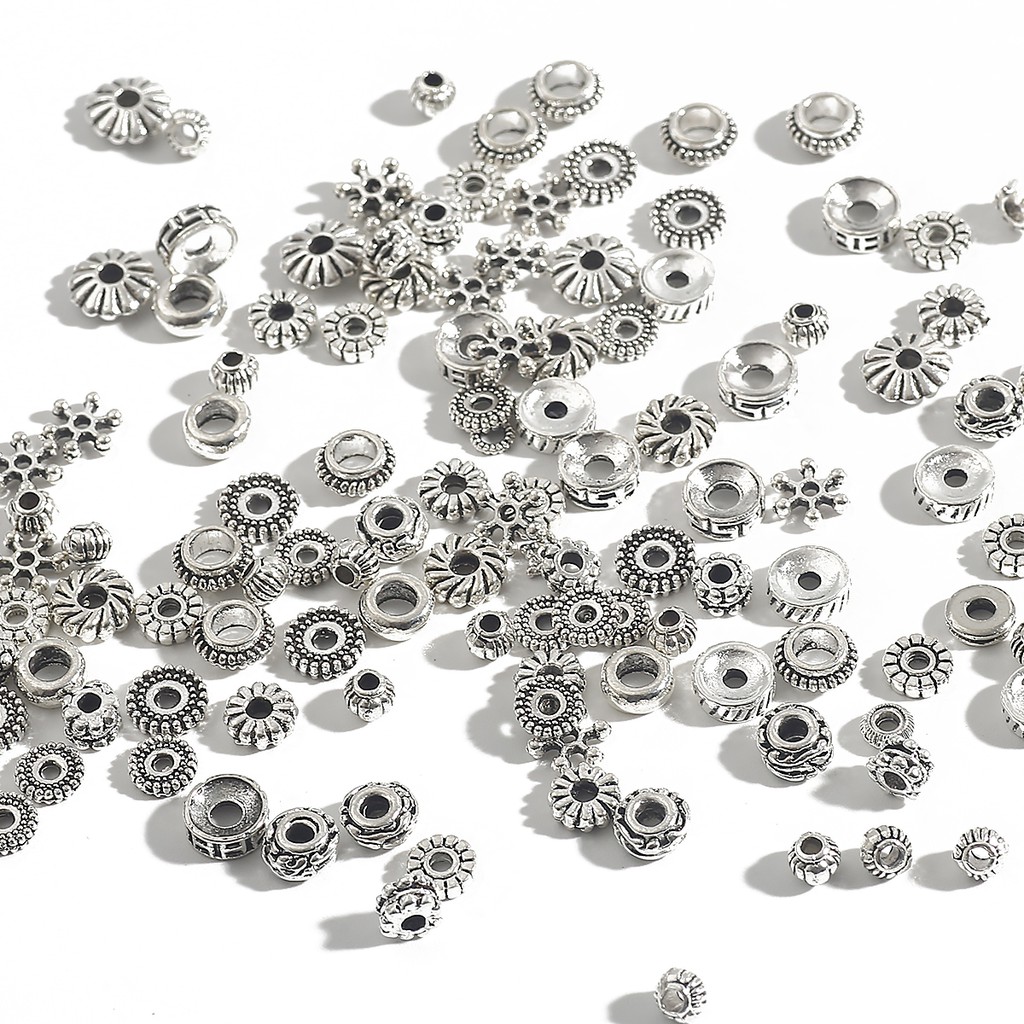 30/50/100/200 Pcs/Lot Mixed Diameter Mixed Aperture Antique Siilver Jewelry Components Alloy Bead Spacer for Making Bracelet