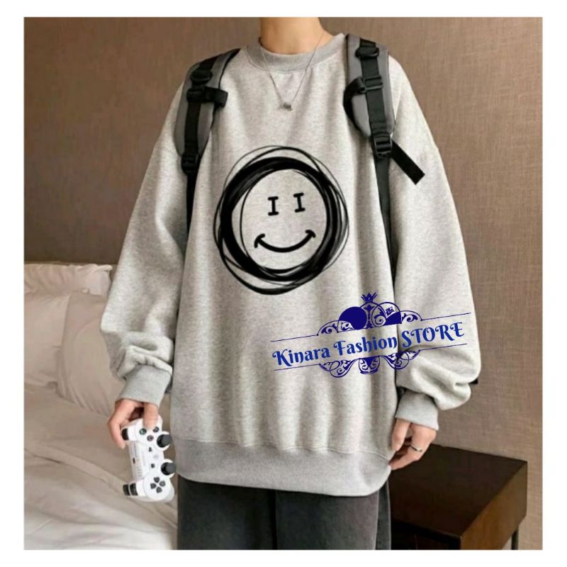 Sweater crewneck Jumbo Besar 2XL SMILE / Switer Oversize Oblong