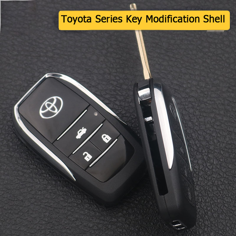 Rumah / Casing Kunci Remote Mobil Lipat 3 4 Tombol Plastik Warna Hitam Untuk Toyota Vios Wish Altis Camry Commuter Rav4 Yaris Fortuner