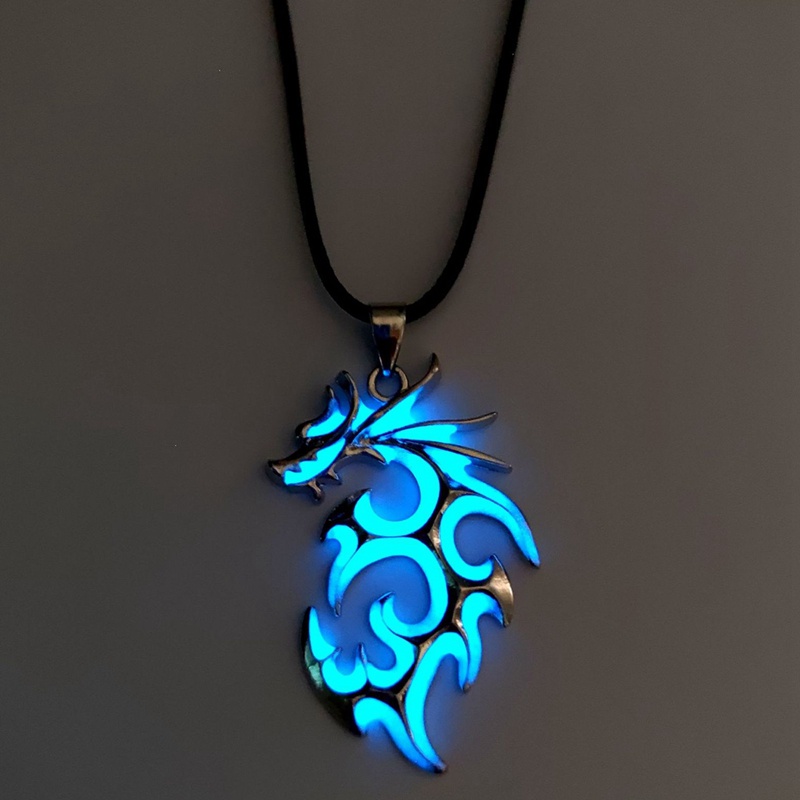 Kalung Lapis Silver Desain Naga Luminous Glow In The Dark Untuk Pria Dan Wanita