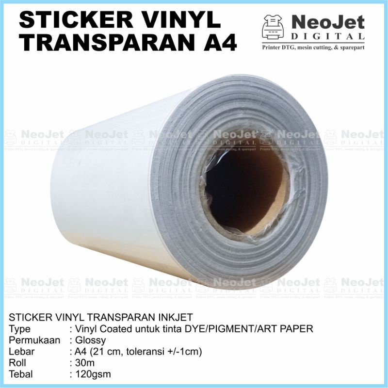 

Sticker Vinyl Inkjet Transparan Bening A4 30 m Tinta DYE Pigment Art Paper Transparant Transparent