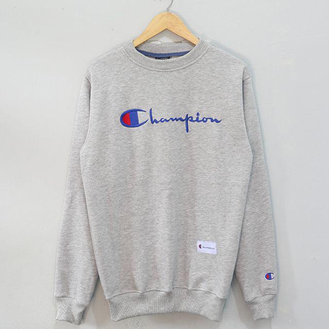 Crewneck Sweater Champion Premium-Abu abu tulisan