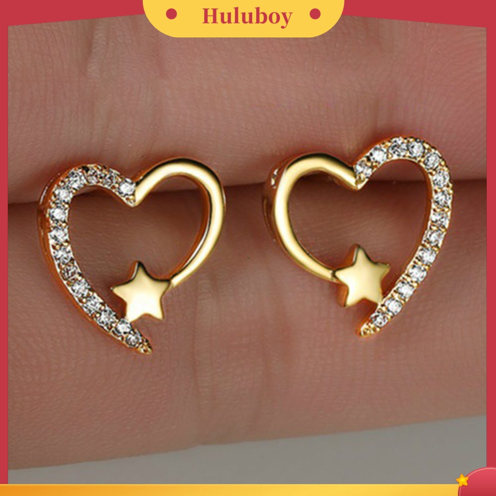 Hu Hu Hu Hu Hu Alat Bantu Pasang Kacamata♡ 1 Pasang Anting Tusuk Bentuk Hati Bahan Alloy Anti Karat Untuk Wanita