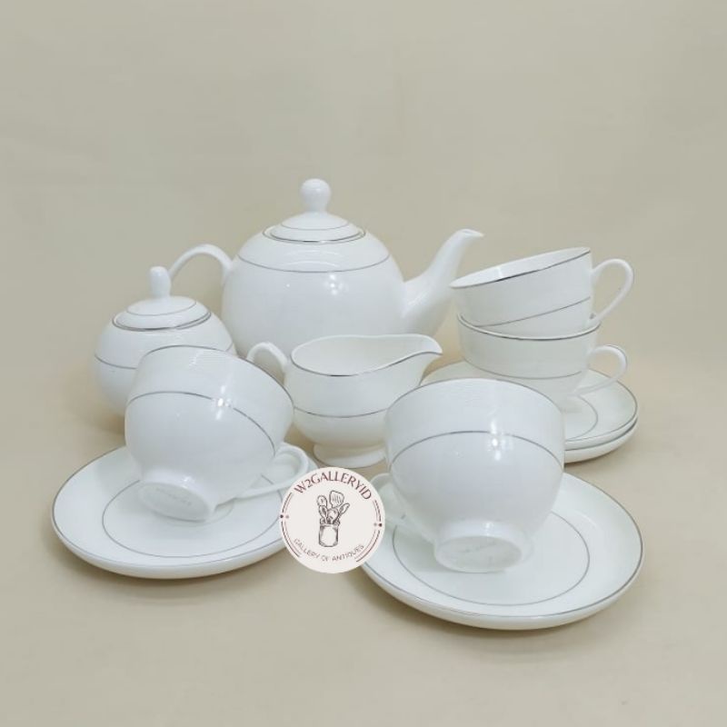 Tea set Putih Vivere/set teko vivere/set teko keramik putih