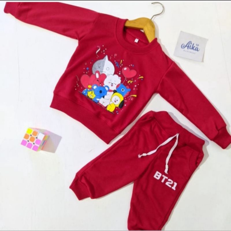 stelan anak perempuan motif BT21 oneset anak anak sweter viral Tervafotir baju atasan bawahan anak murah