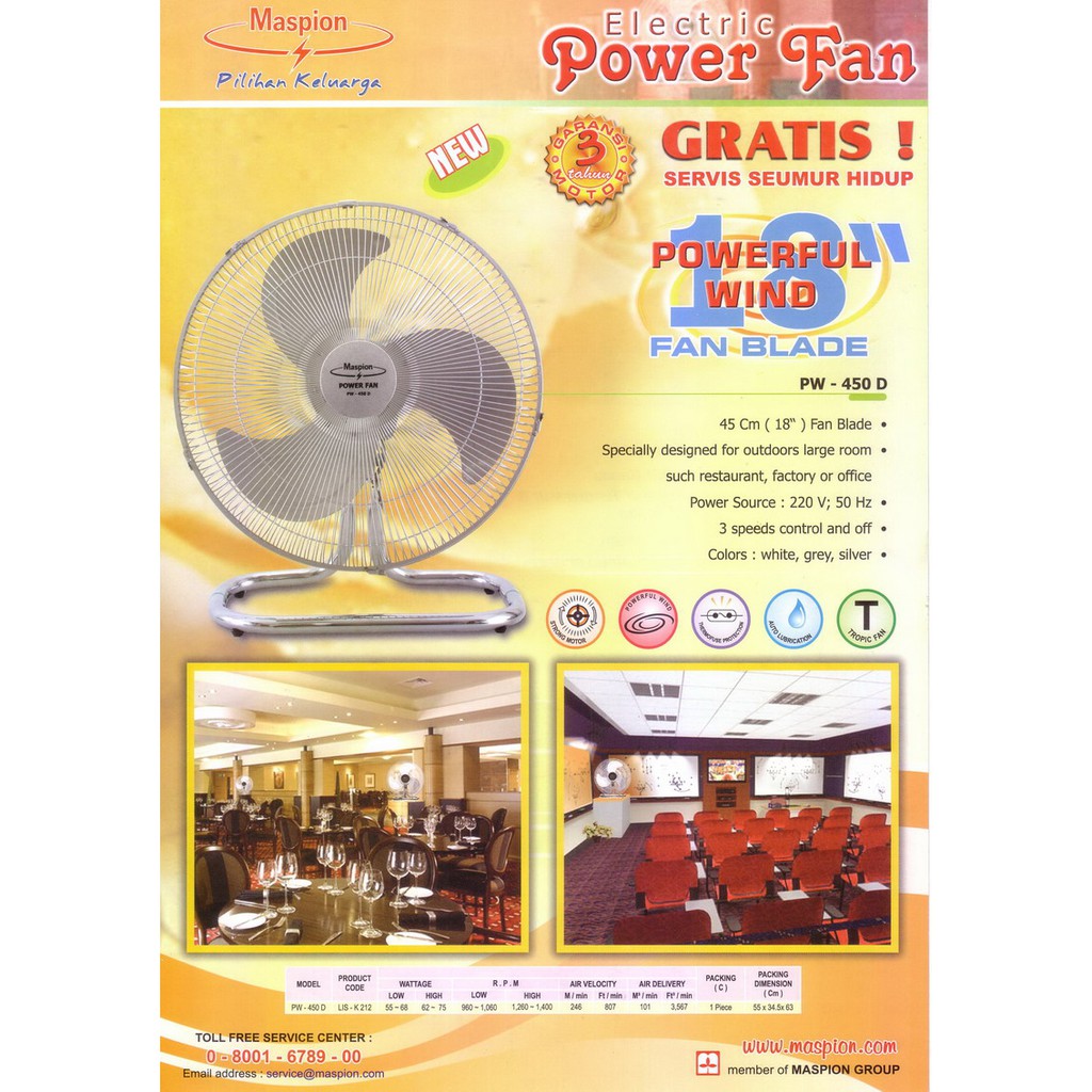 Maspion PW 450D Electric Power Fan Industrial Kipas Angin Daya Tornado 18&quot;