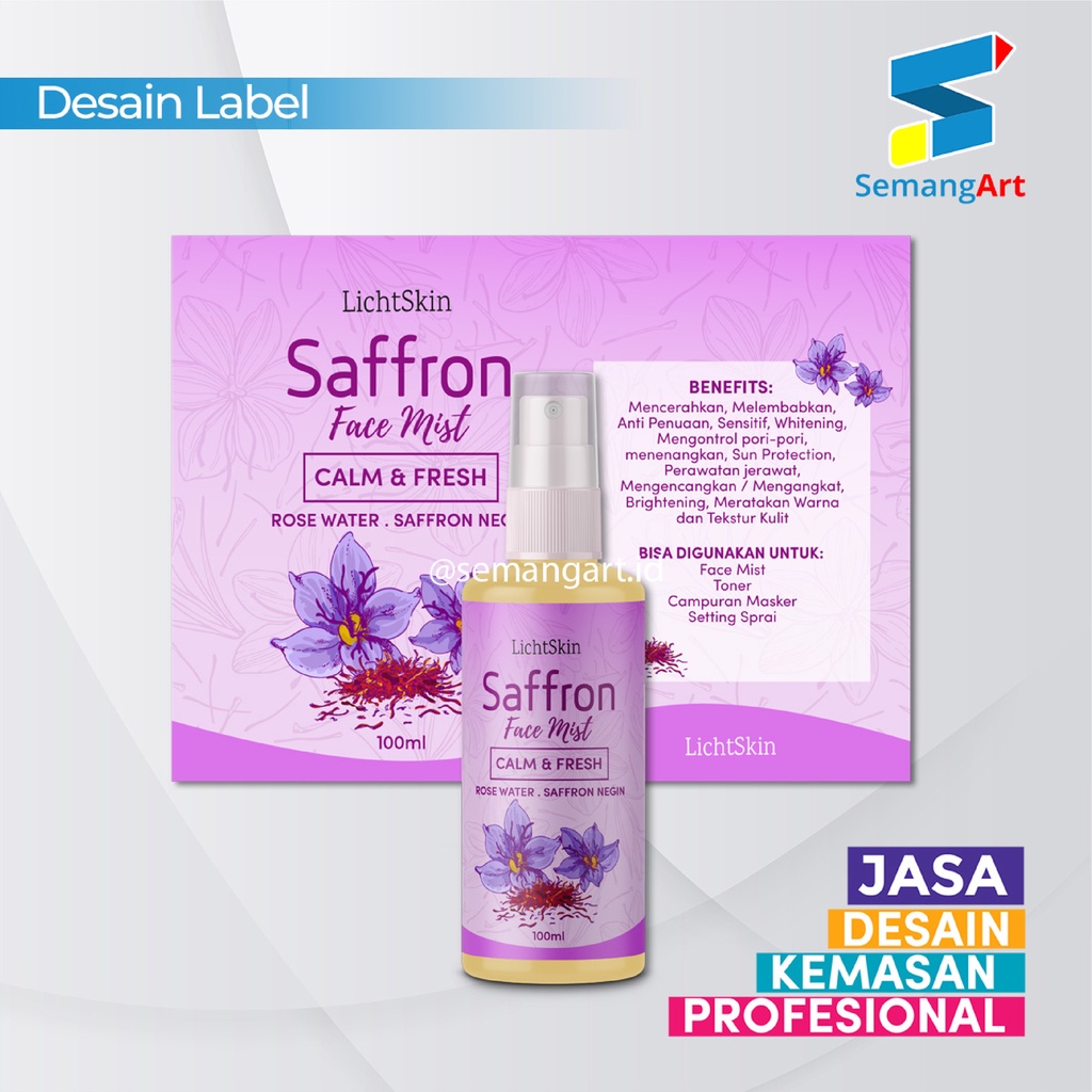Jasa Desain Label Sticker Stiker Merk Botol Kemasan Face Mist Rose Water Saffron Serum