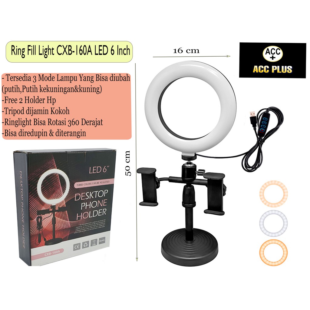 Ring Light  Fill LED 6Inch  CXB-160A Lampu Selfie With 2 holder H700p + Tripod 35 cm