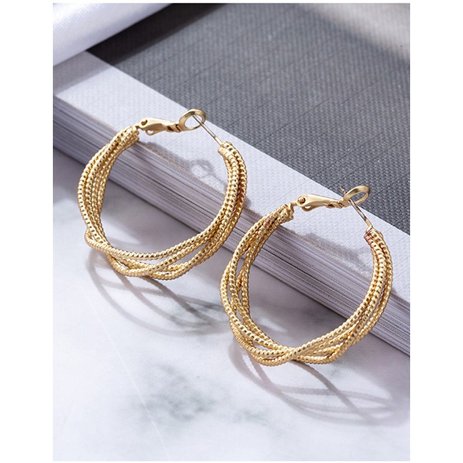 LRC Anting Tusuk Fashion Gold Color Multi-layer Design Pure Color Earrings F21988