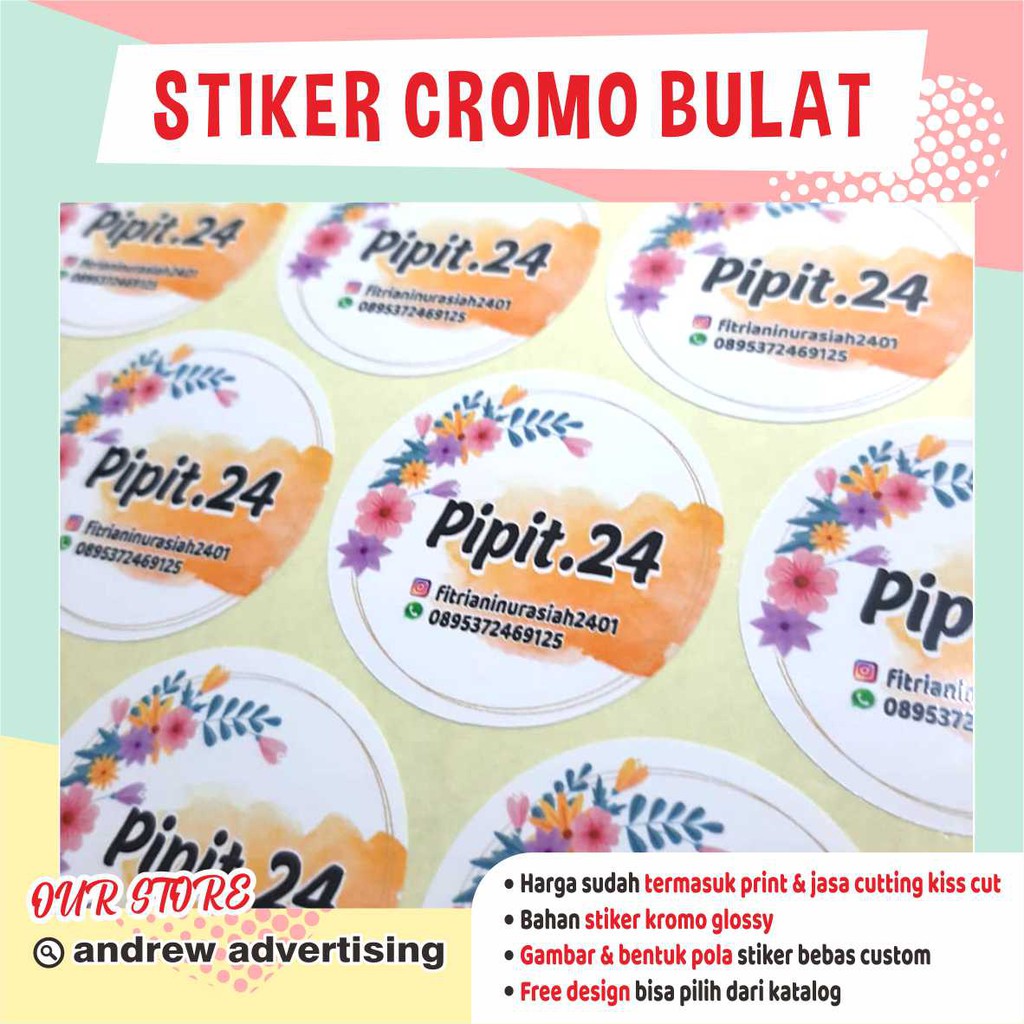 CETAK STIKER LABEL CHROMO A3+ CUTTING (BULAT,KOTAK,OVAL dan CUSTOM)