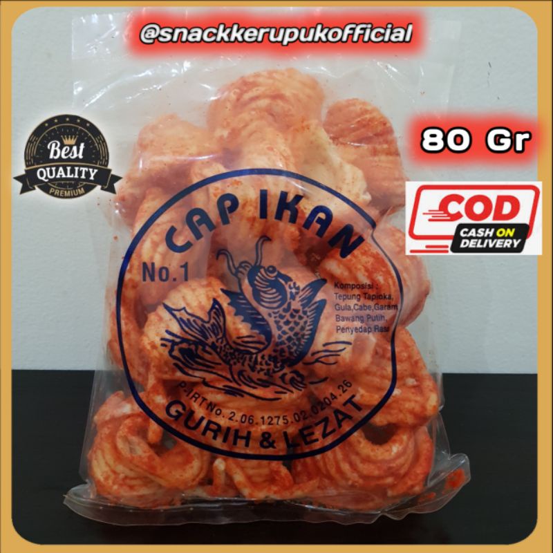 

Snack Kerupuk Model Keong Cap Ikan Keripik Pedas Balado 80 Gr