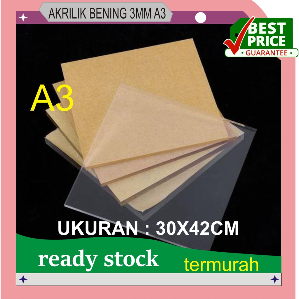 ACRYLIC TRANSPARAN / MIKA BENING / AKRILIK BENING 3MM A3 42X30CM BISA CUSTOM UKURAN