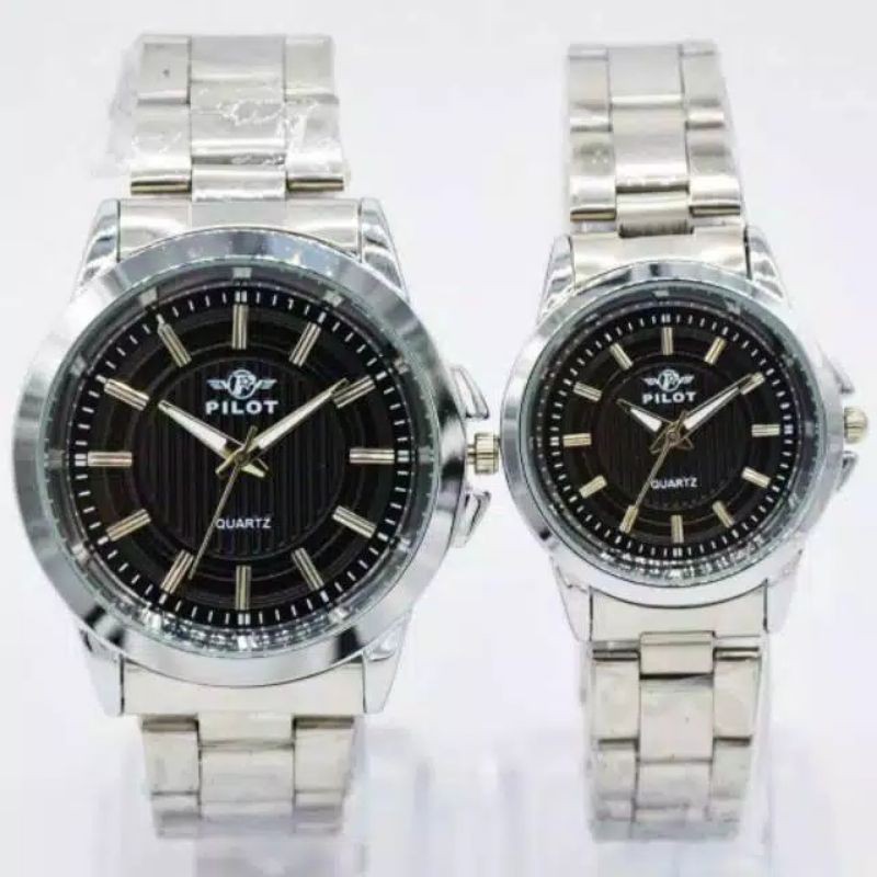 (Cod)Jam Tangan couple Pilot Rantai Polos Water Resisst(Dikirim Jakarta)