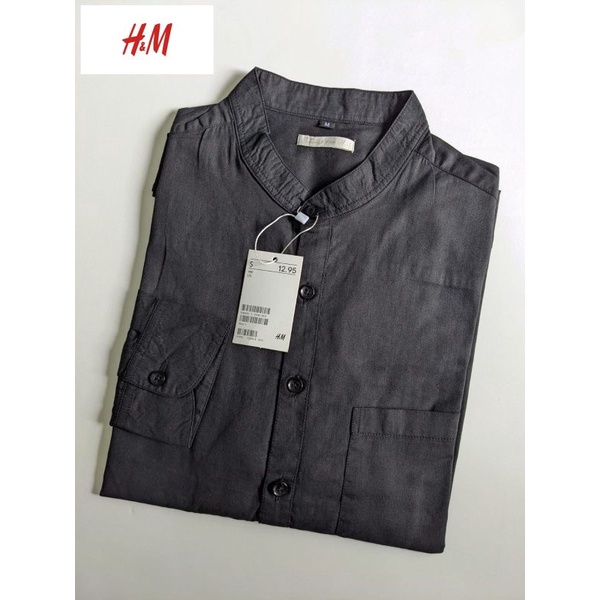 Kemeja Pria Shanghai HM Polos Katun Twill Panjang Hitam