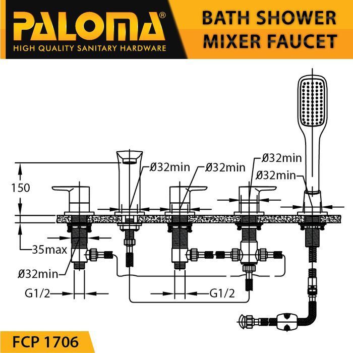 PALOMA FCP 1706 Keran Mixer Bathtub Shower Mandi Panas Dingin Kran Air