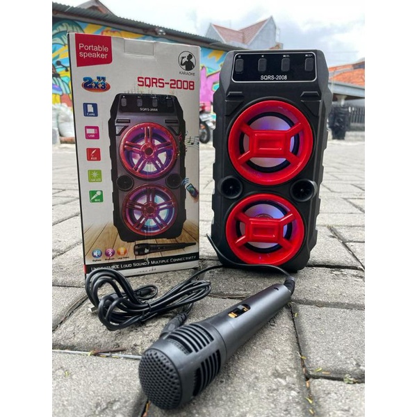 Speaker bluetooth karaoke bonus mic double super bass SQRS wireless bisa usb flashdisk microsd double spiker Subwoofer