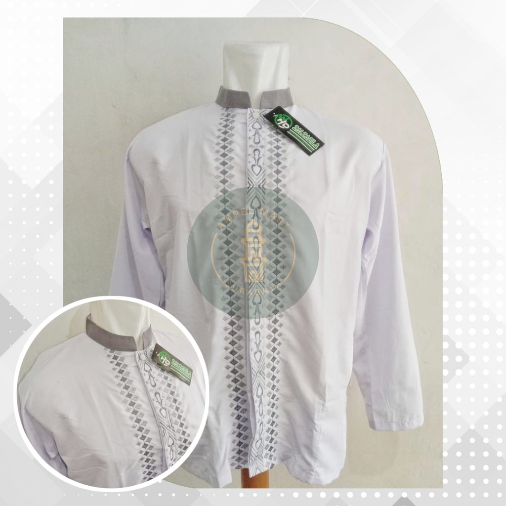 Baju Koko Murah Putih Polos Baju Koko Lengan Panjang Putih Motif Dada Baju Koko Pria Kemeja Pria - Zalzabilla