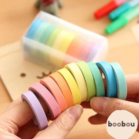 

(BISA COD) Washi Tape 10 Pcs/ Pack Simple Minimalist Rainbow Macaron Color Tape TERBARU Kode 469