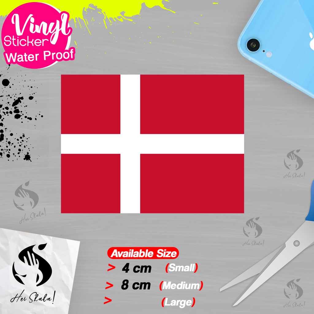 

Stiker Denmark Sticker Vinyl Satuaan Motif Bendera Negara Dunia Bahan Anti Air