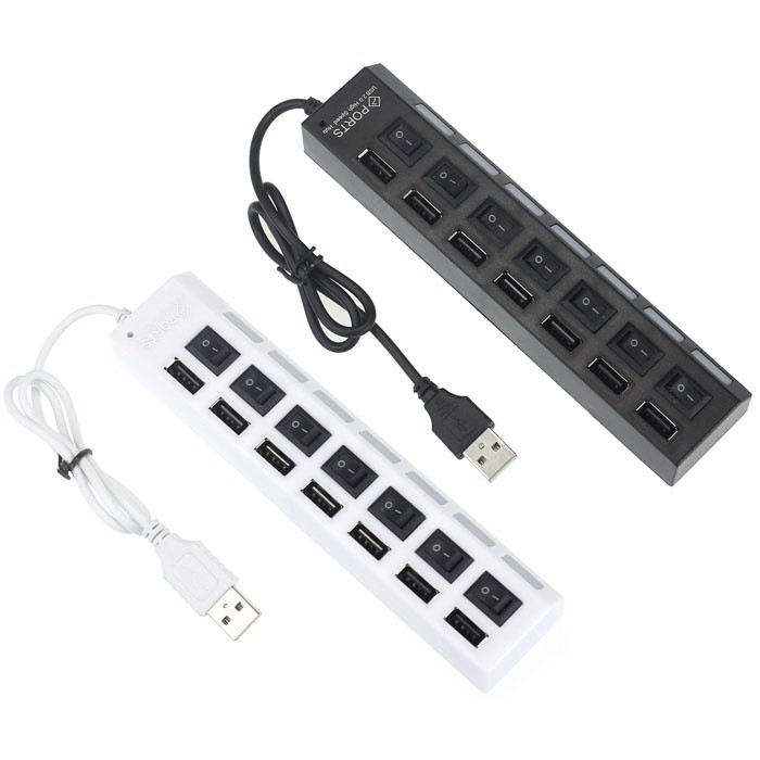 Hub Power Adapter EU AC 7 Port USB 2.0 dengan Switch On / Off untuk Laptop