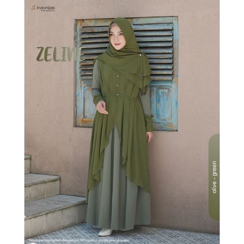 Gamis Set Outer - Zeline Olive - Green | By Indohijab