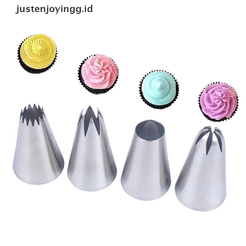 4pcs / Set Nozzle Icing Piping Bahan Stainless Steel Ukuran Besar Untuk Alat Baking Kue