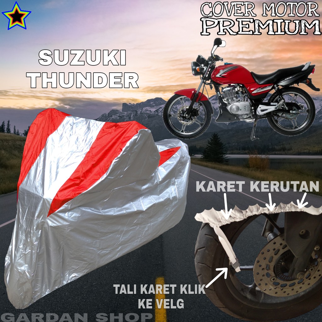 Sarung Motor SUZUKI THUNDER Silver MERAH Body Cover Penutup Motor Thunder PREMIUM