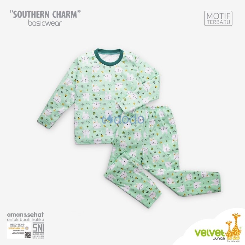 Baju Bayi Piyama Anak Setelan Panjang Kancing Pundak Velvet Junior Southern Charm Dream Wear Big Size