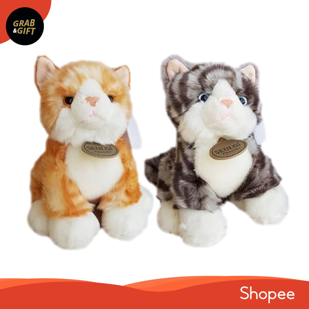 Boneka Kucing Sit Miomi Cat Gold / Coklat dan Grey / Abu