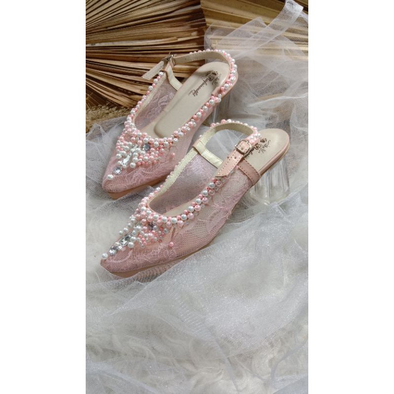sepatu clarisaa dustypink tinggi 7cm hak kaca