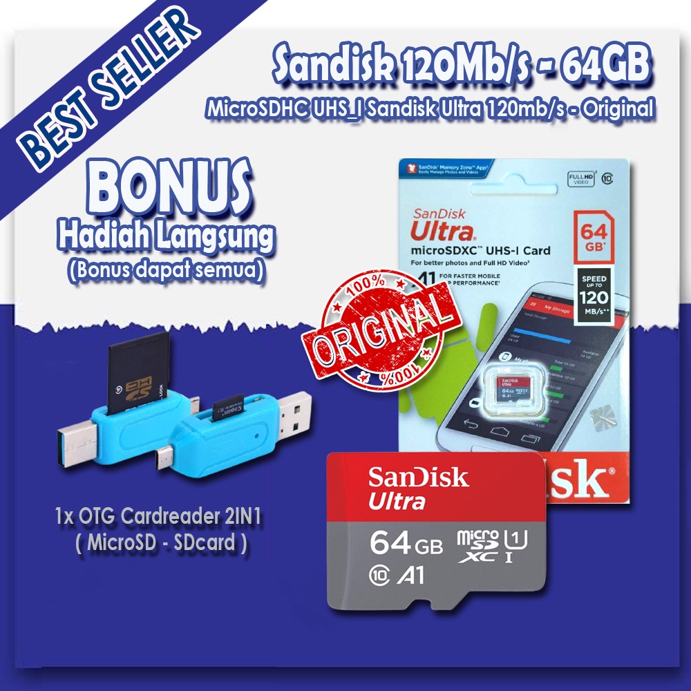 SanDisk Ultra microSDXC Card UHS-I Class 10 A1 (120MB/s) 64GB