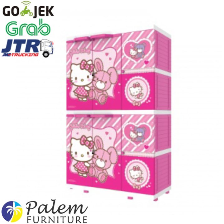 Naiba 2194 HKP Mega MSC Hanger Premium Lemari Plastik 3 Pintu Karakter Hello Kitty