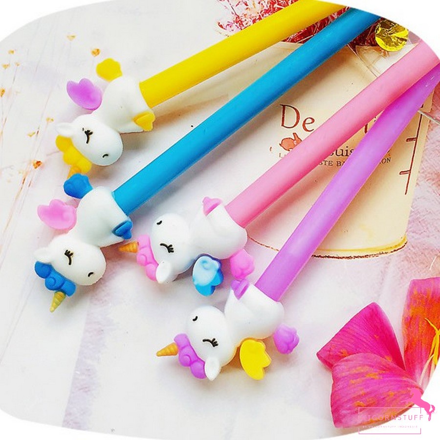 Bolpoin Unicorn Gel Pulpen Unicorn Badan Sayap Anak Sekolah Hitam Lucu