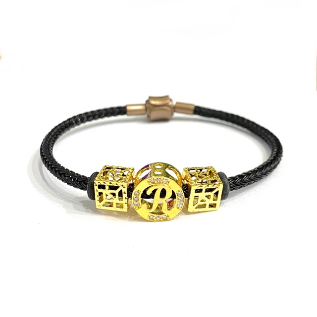 Gelang Tali Pandora Set Liontin Emas Asli Kadar 875 Huruf R Variasi